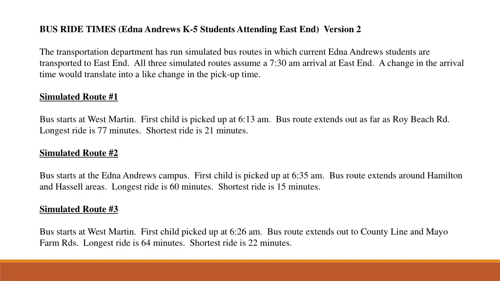 bus ride times edna andrews k 5 students 1