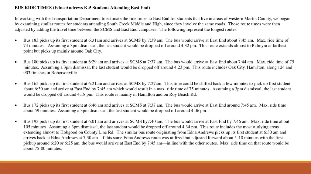 bus ride times edna andrews k 5 students