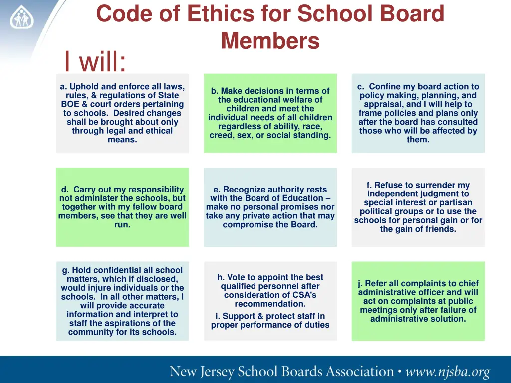 code of ethics for school board members i will