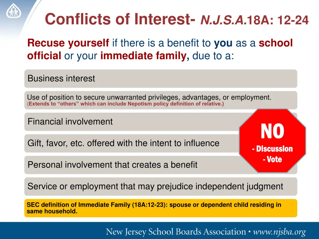 conflicts of interest n j s a 18a 12 24