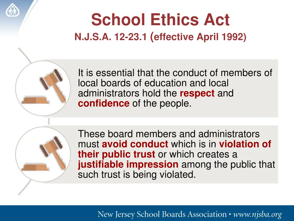 school ethics act n j s a 12 23 1 effective april