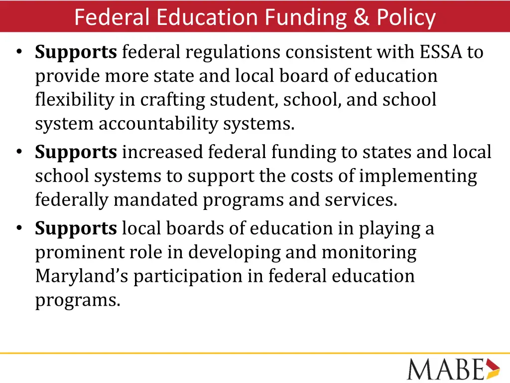 federal education funding policy supports federal