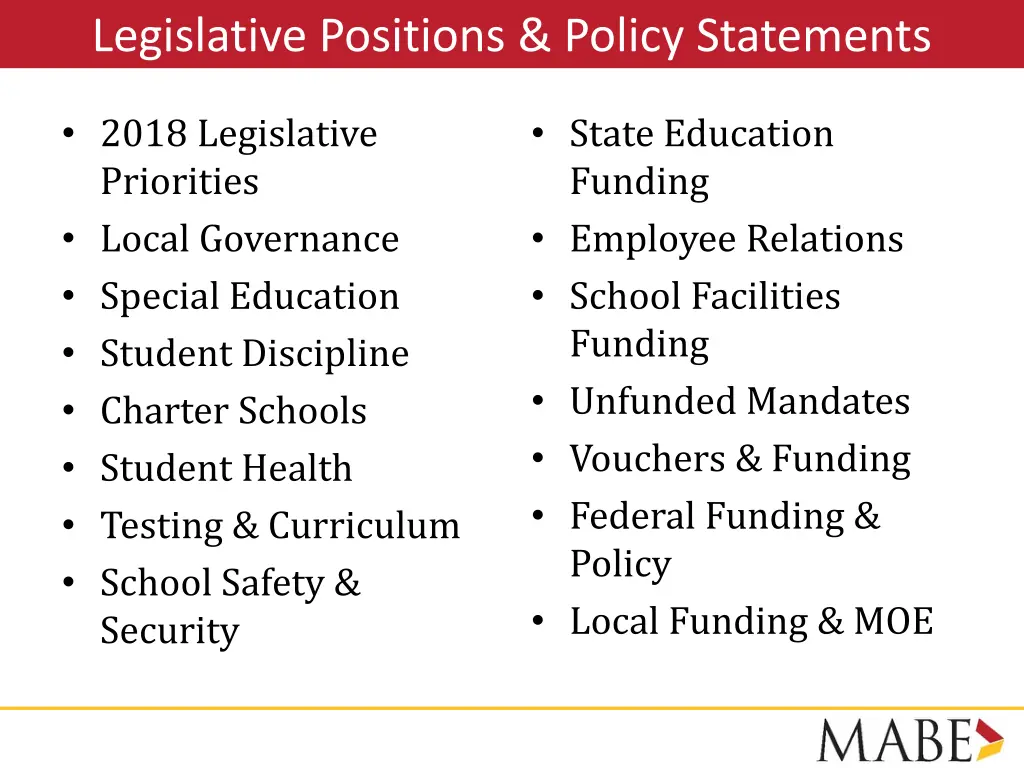 legislative positions policy statements