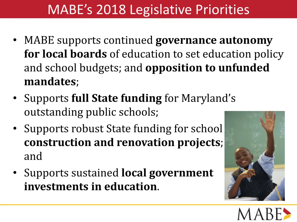 mabe s 2018 legislative priorities