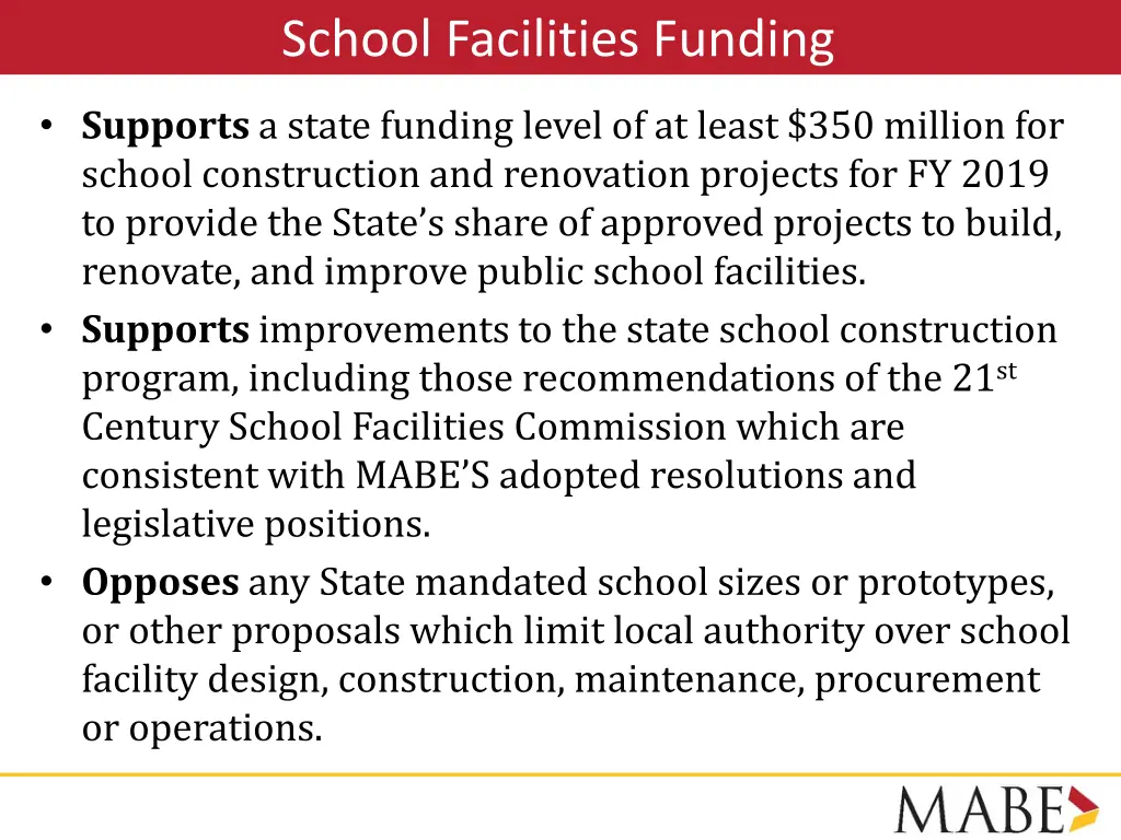 school facilities funding