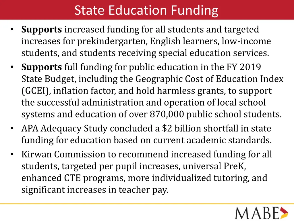 state education funding supports increased