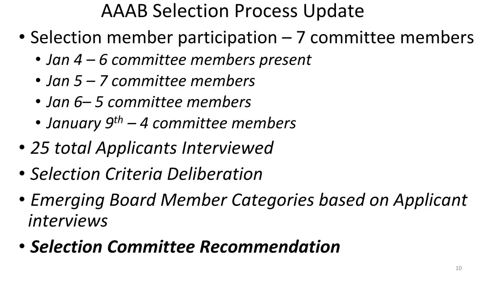 aaab selection process update selection member