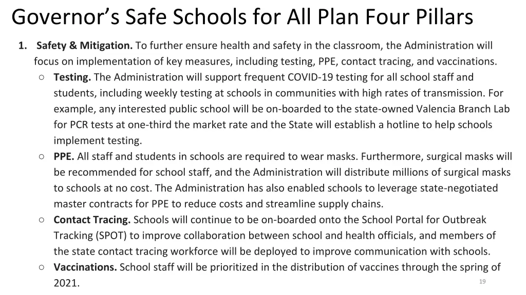 governor s safe schools for all plan four pillars