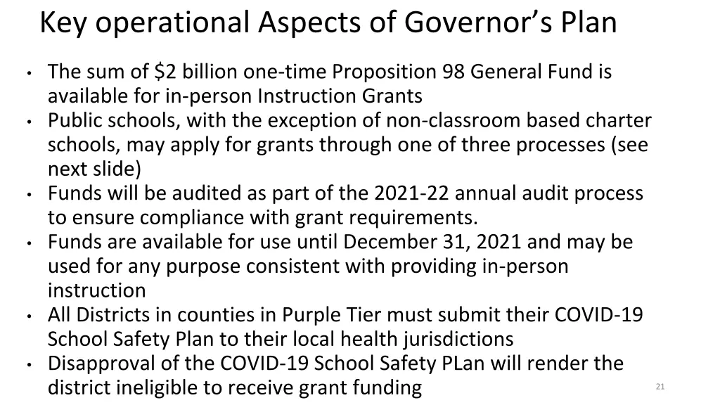 key operational aspects of governor s plan