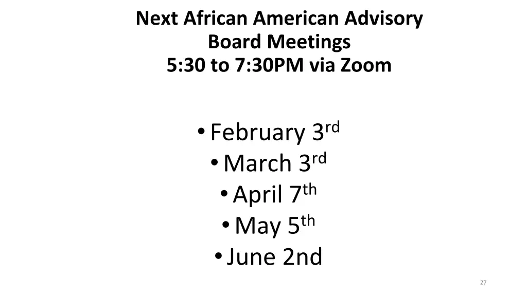 next african american advisory board meetings