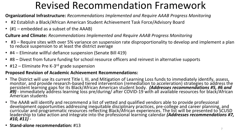 revised recommendation framework organizational