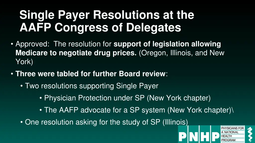 single payer resolutions at the aafp congress