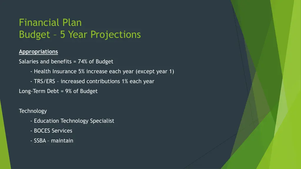 financial plan budget 5 year projections 1