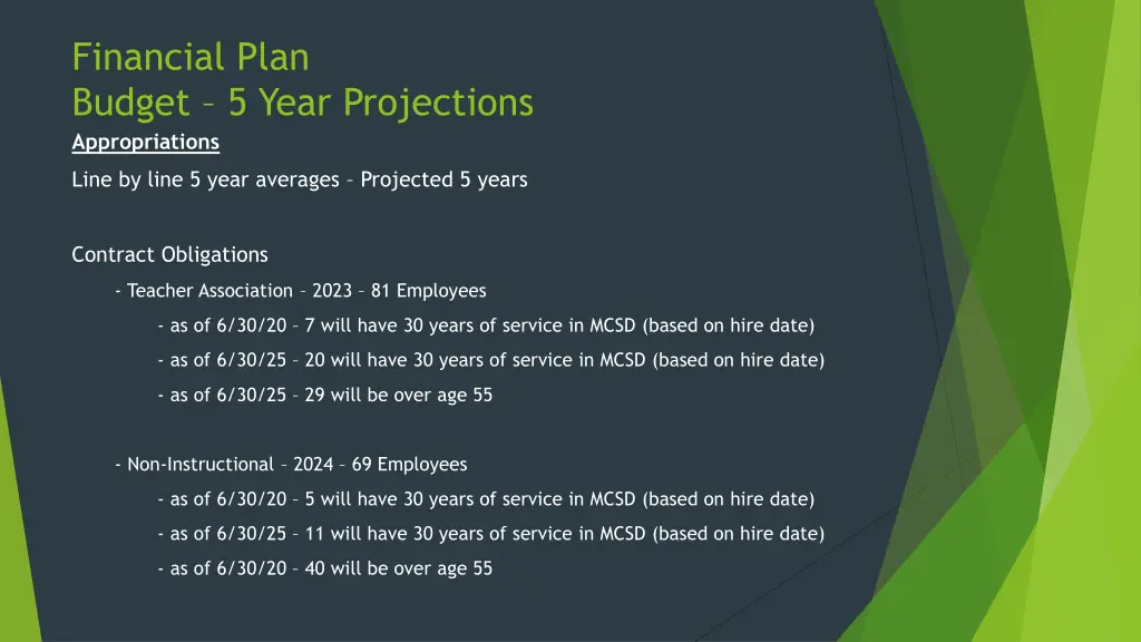 financial plan budget 5 year projections