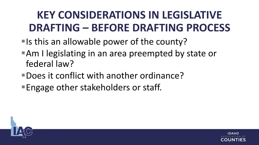 key considerations in legislative drafting before