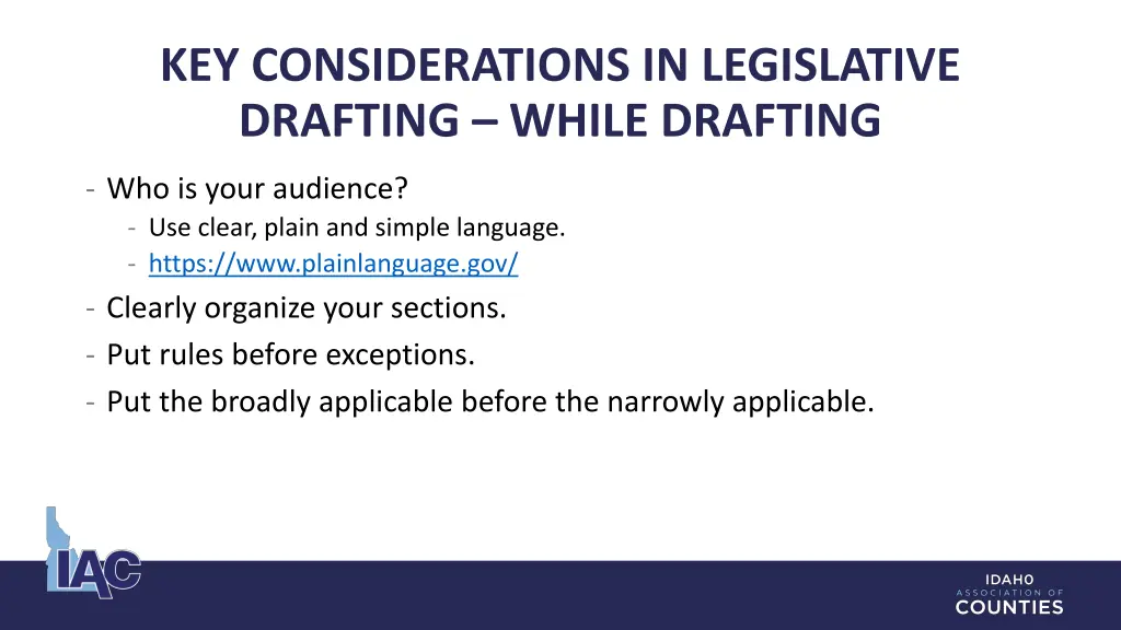 key considerations in legislative drafting while 1