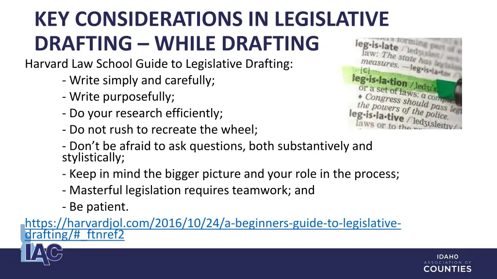 key considerations in legislative drafting while