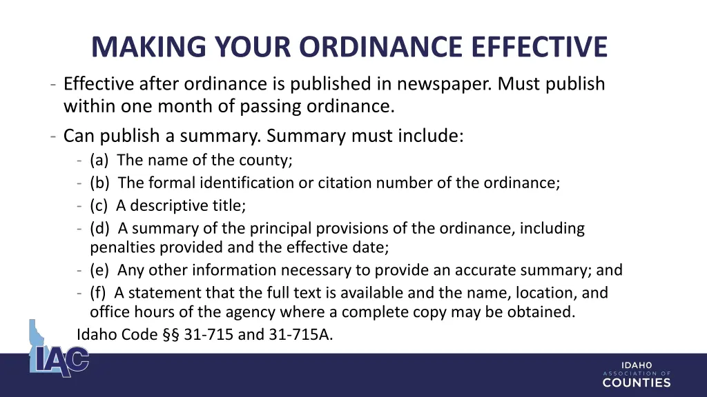 making your ordinance effective effective after