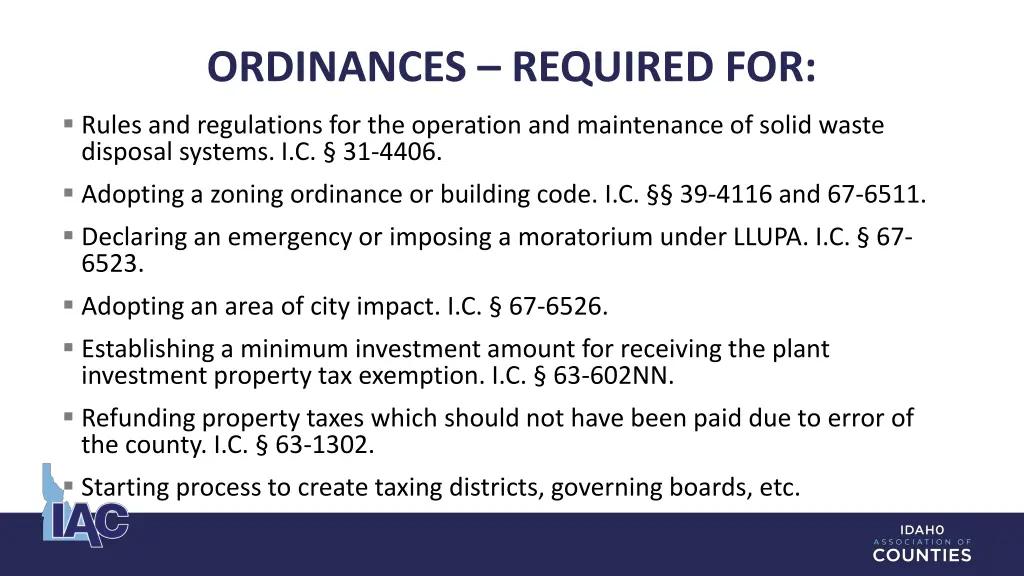 ordinances required for