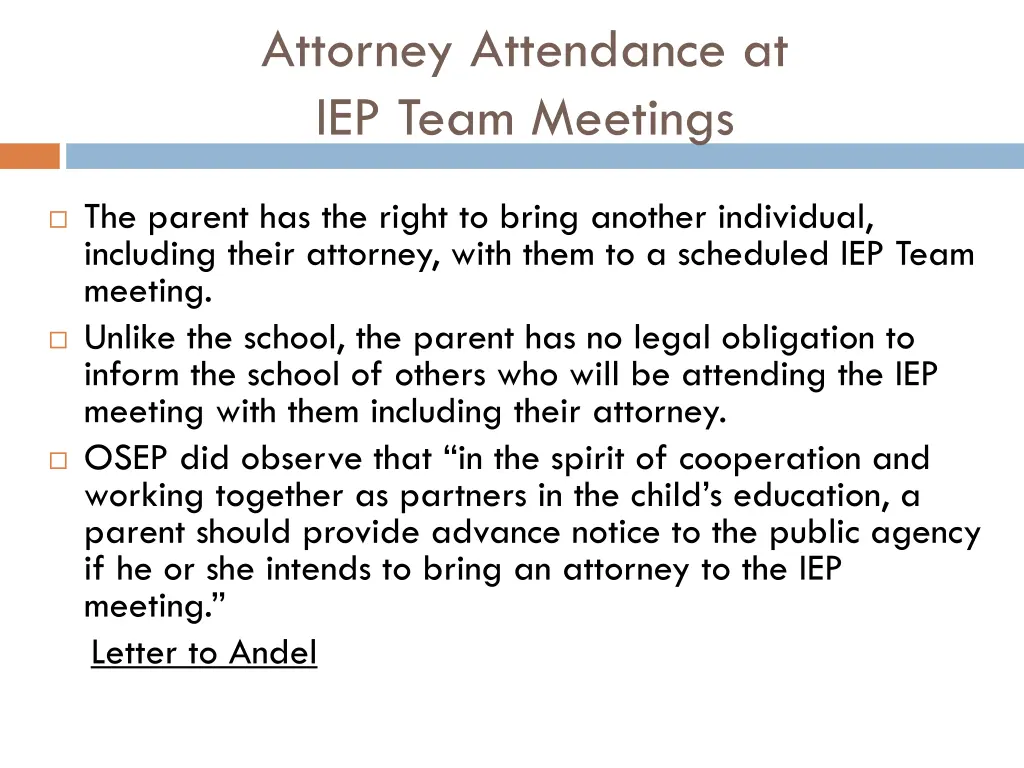 attorney attendance at iep team meetings