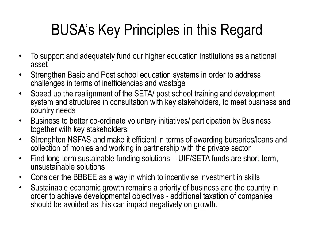 busa s key principles in this regard