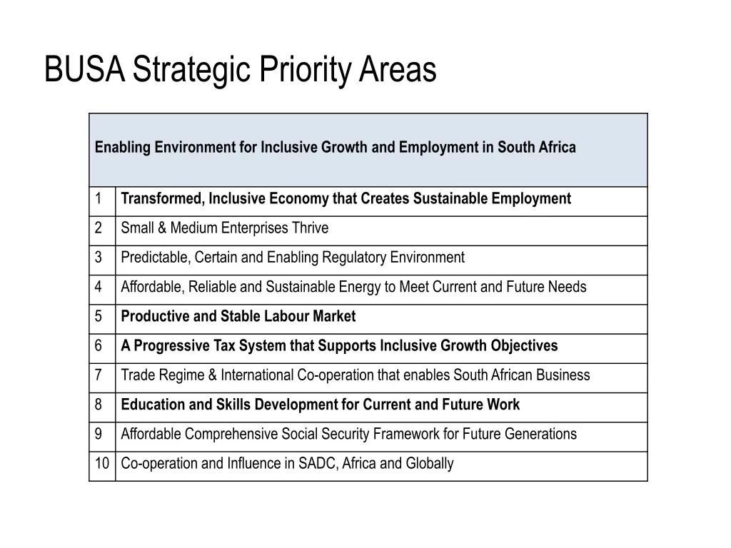 busa strategic priority areas