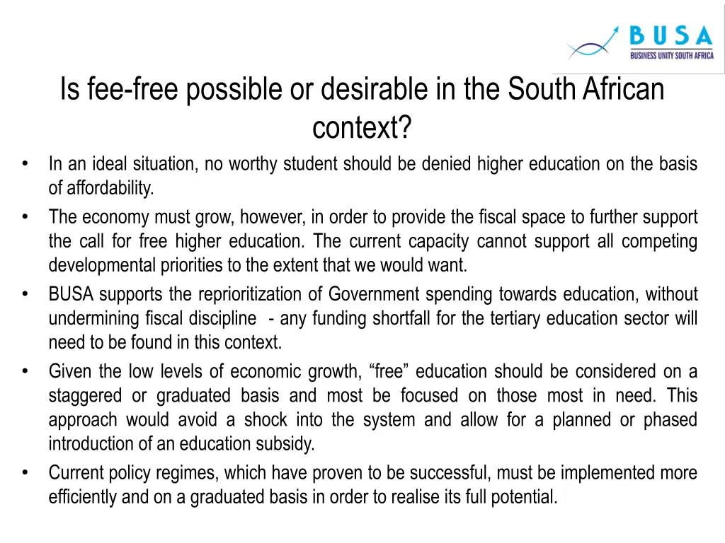 is fee free possible or desirable in the south