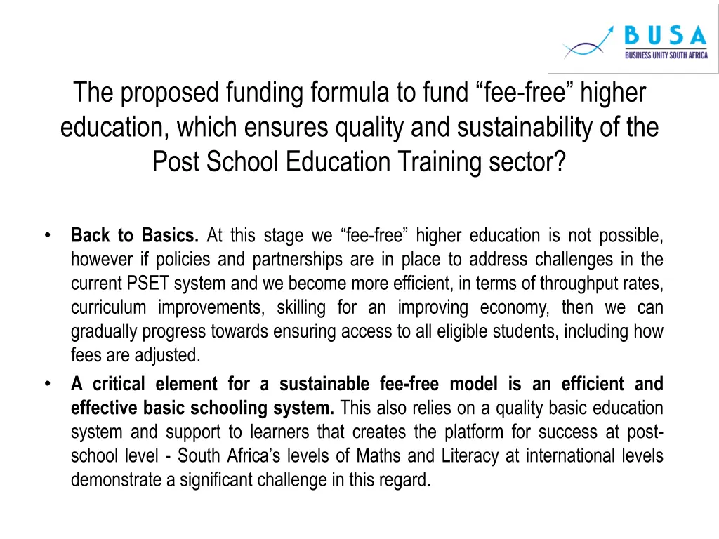 the proposed funding formula to fund fee free