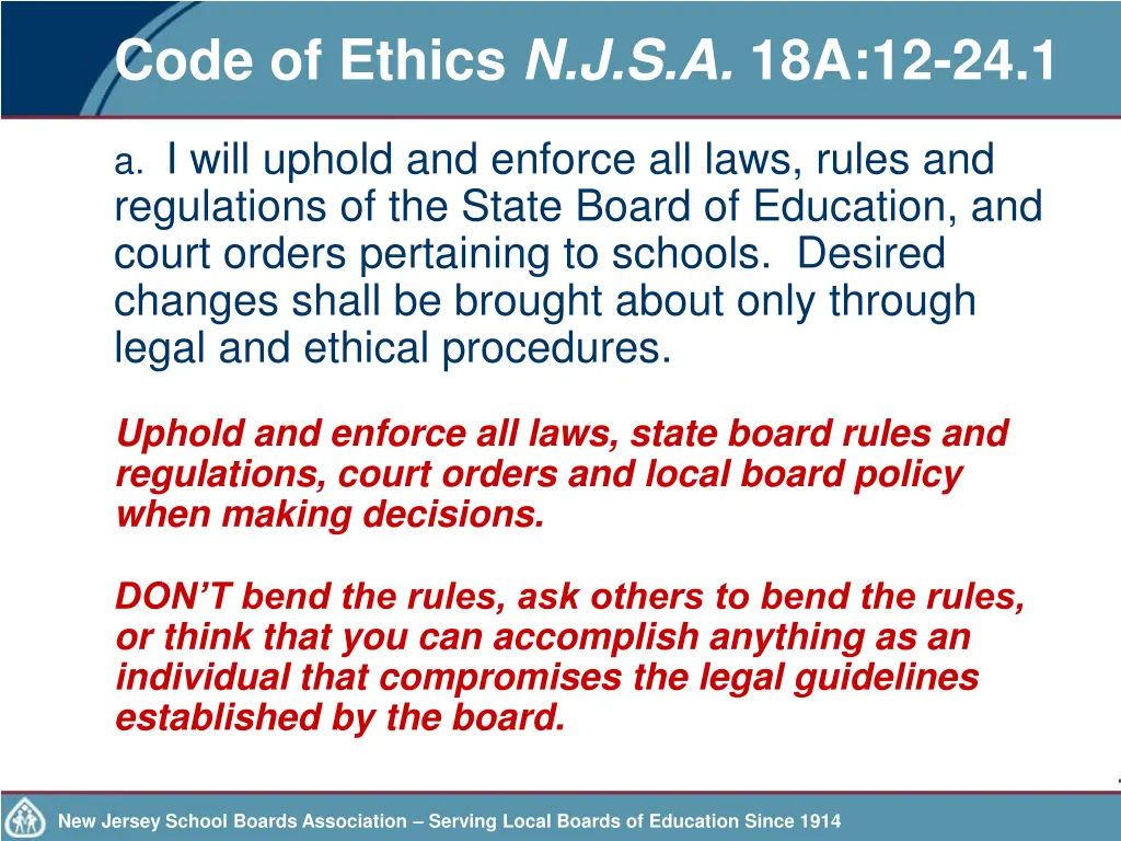 code of ethics n j s a 18a 12 24 1