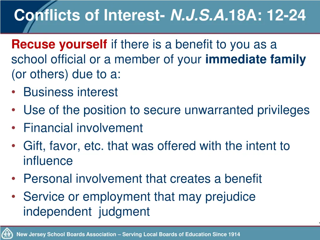 conflicts of interest n j s a 18a 12 24