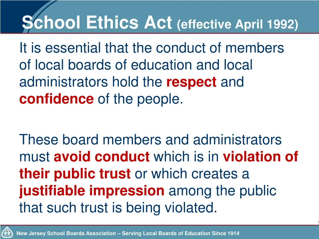 school ethics act effective april 1992