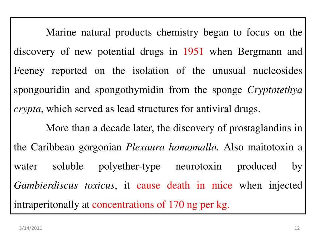 marine natural products chemistry began to focus