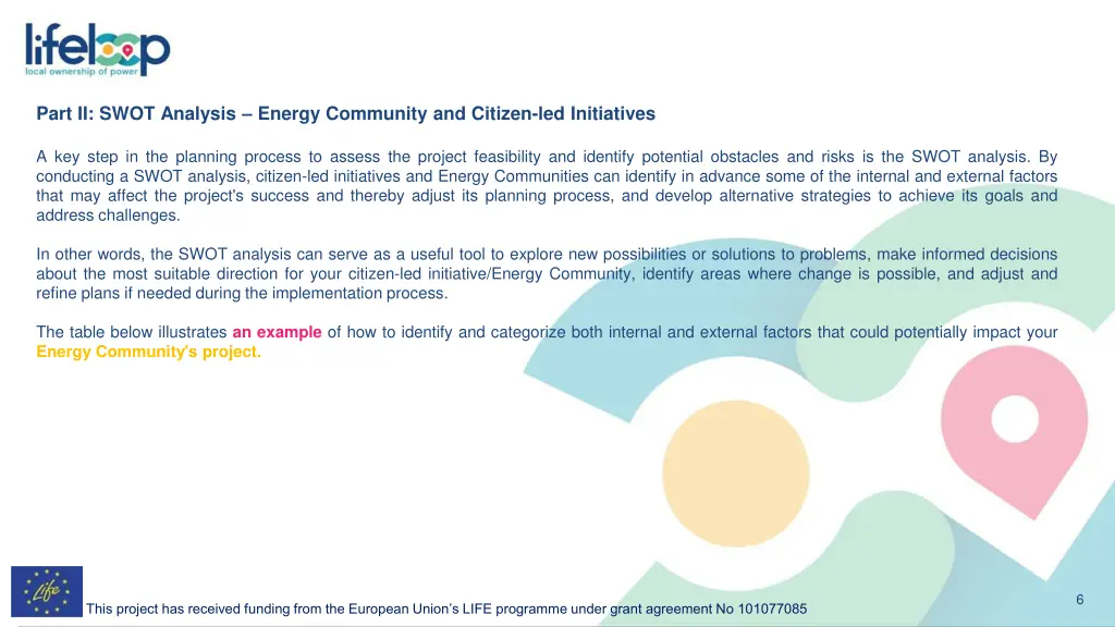 part ii swot analysis energy community