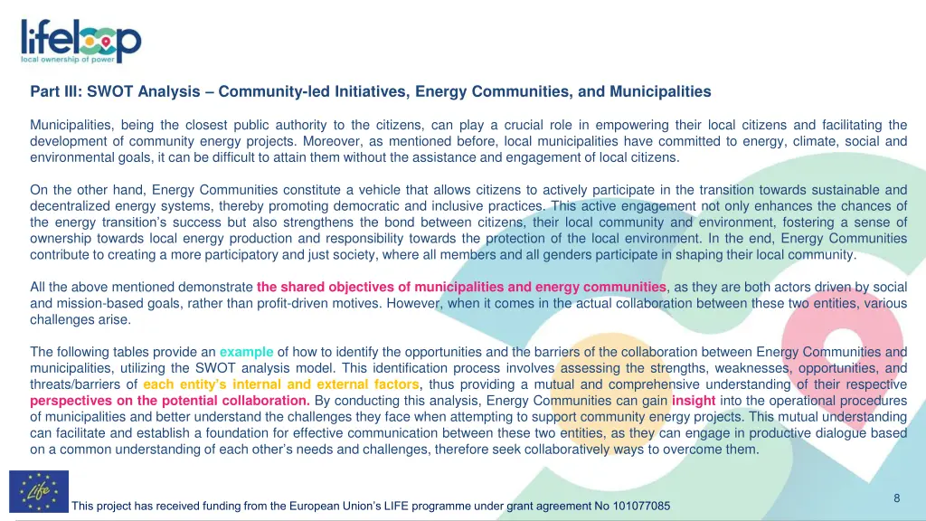 part iii swot analysis community led initiatives