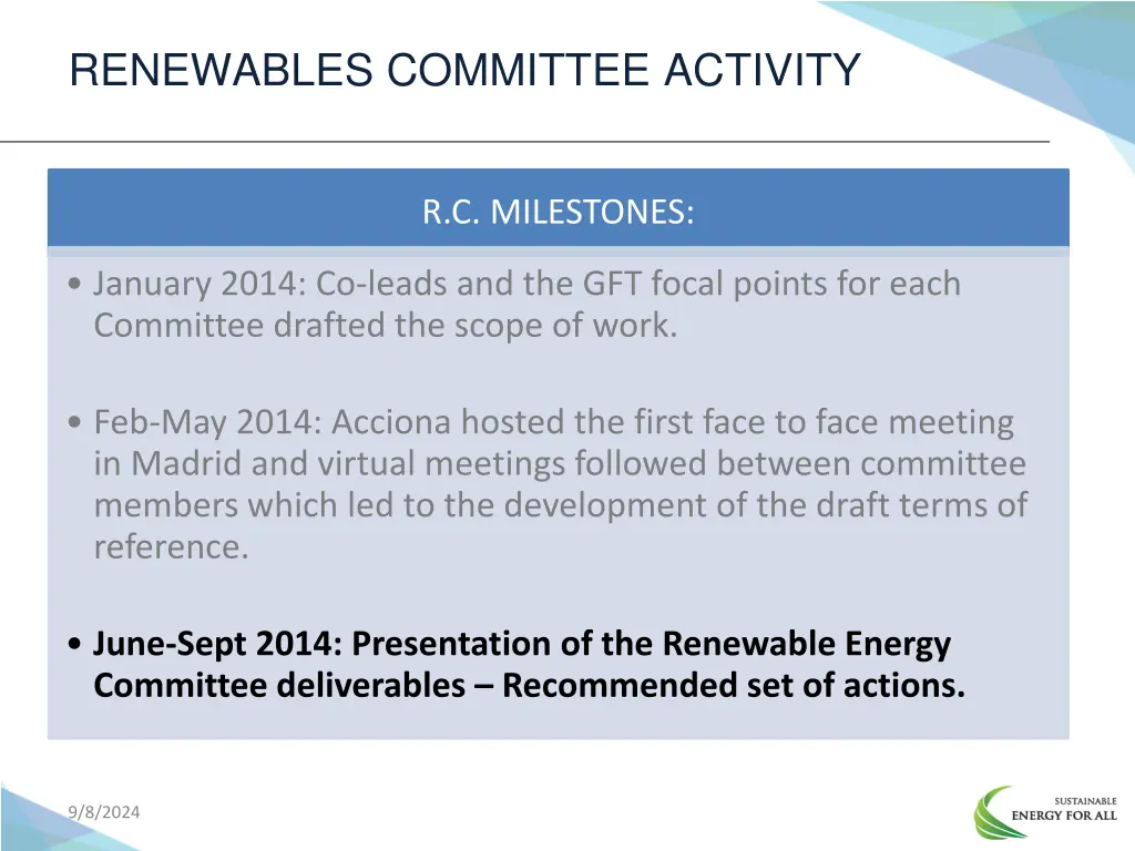 renewables committee activity