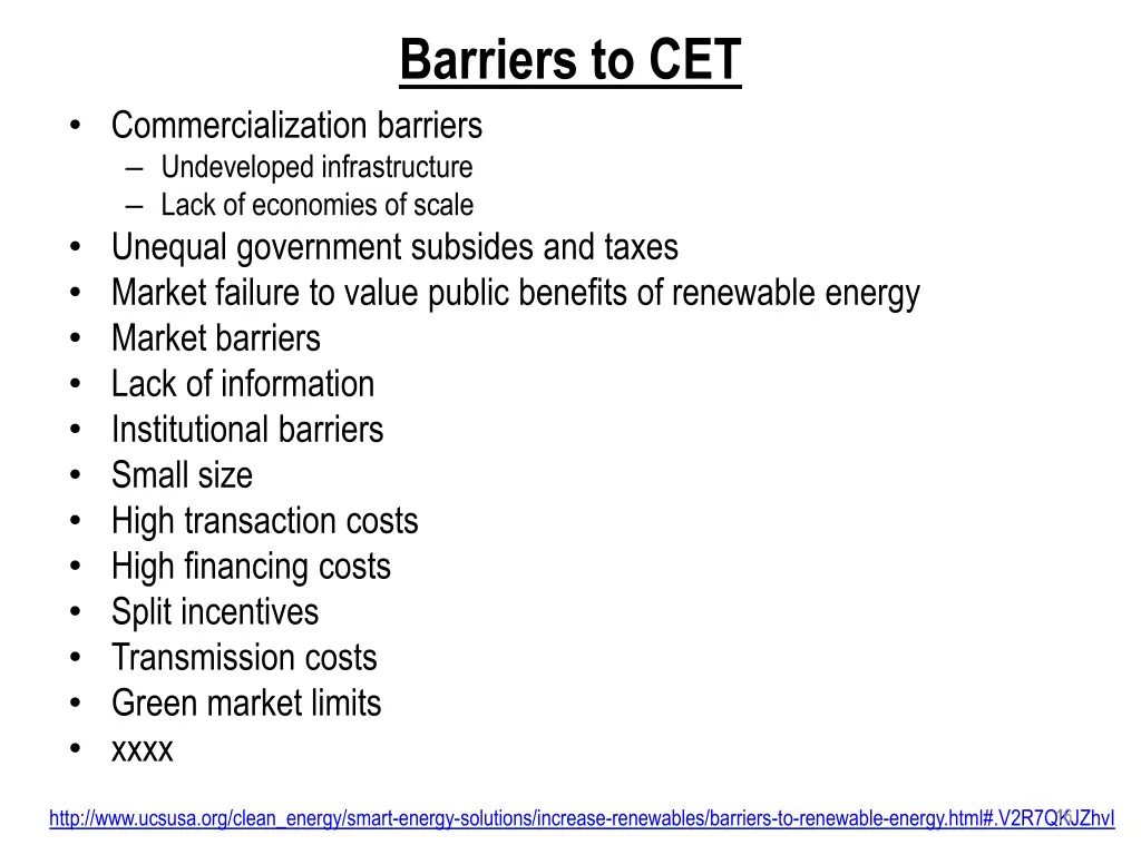 barriers to cet