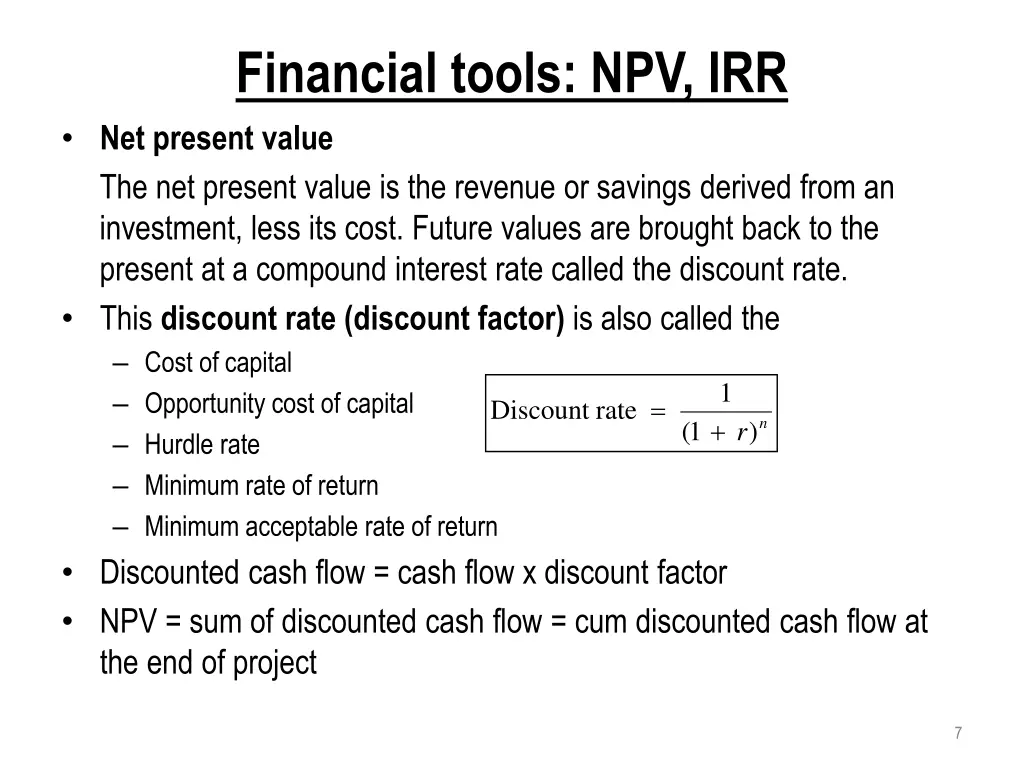 financial tools npv irr net present value