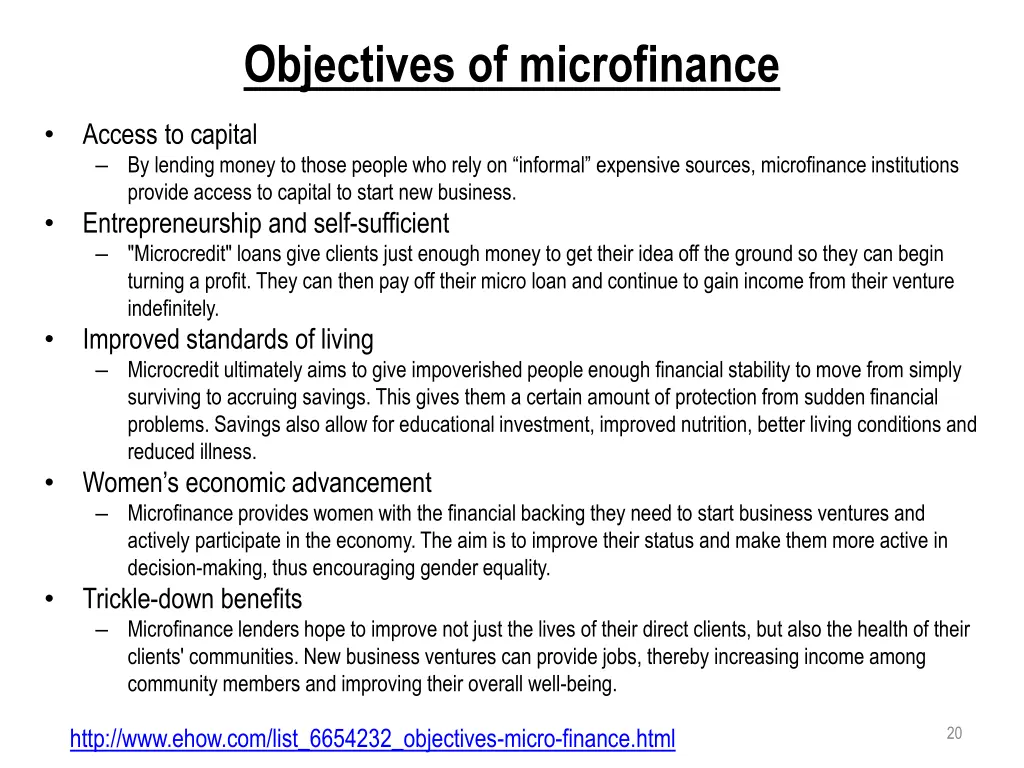 objectives of microfinance