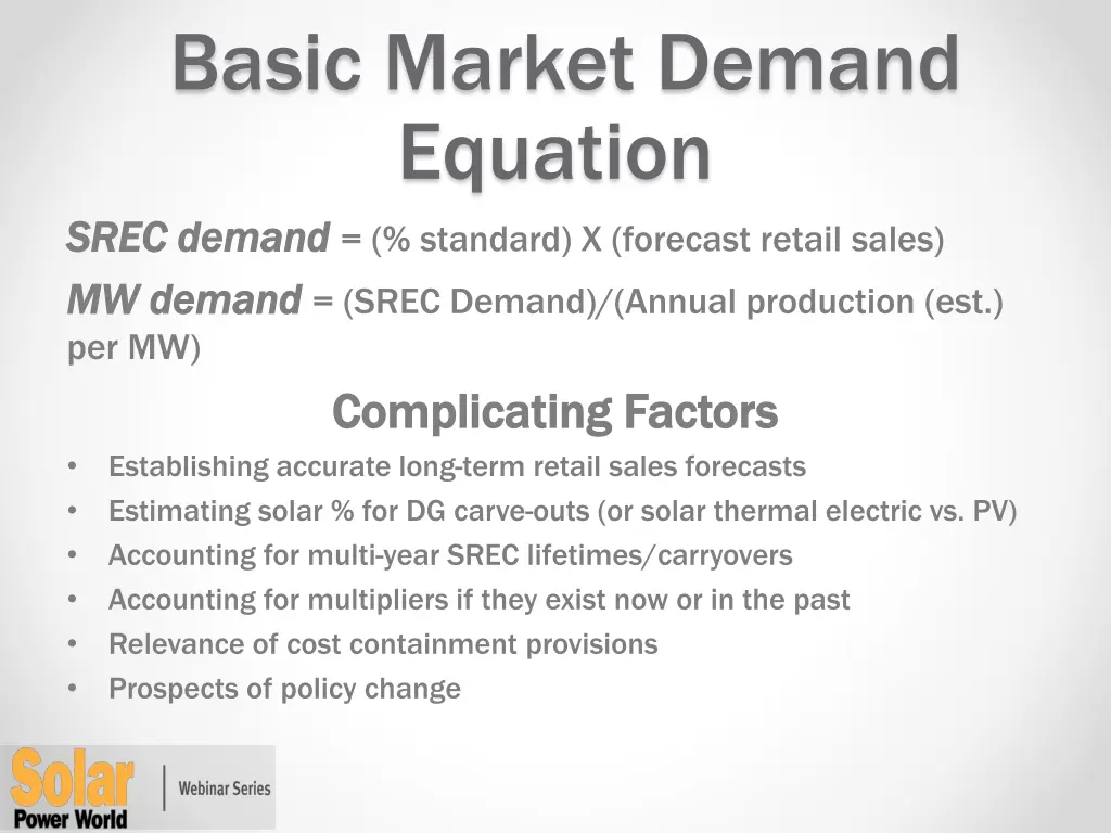 basic market demand equation srec demand srec