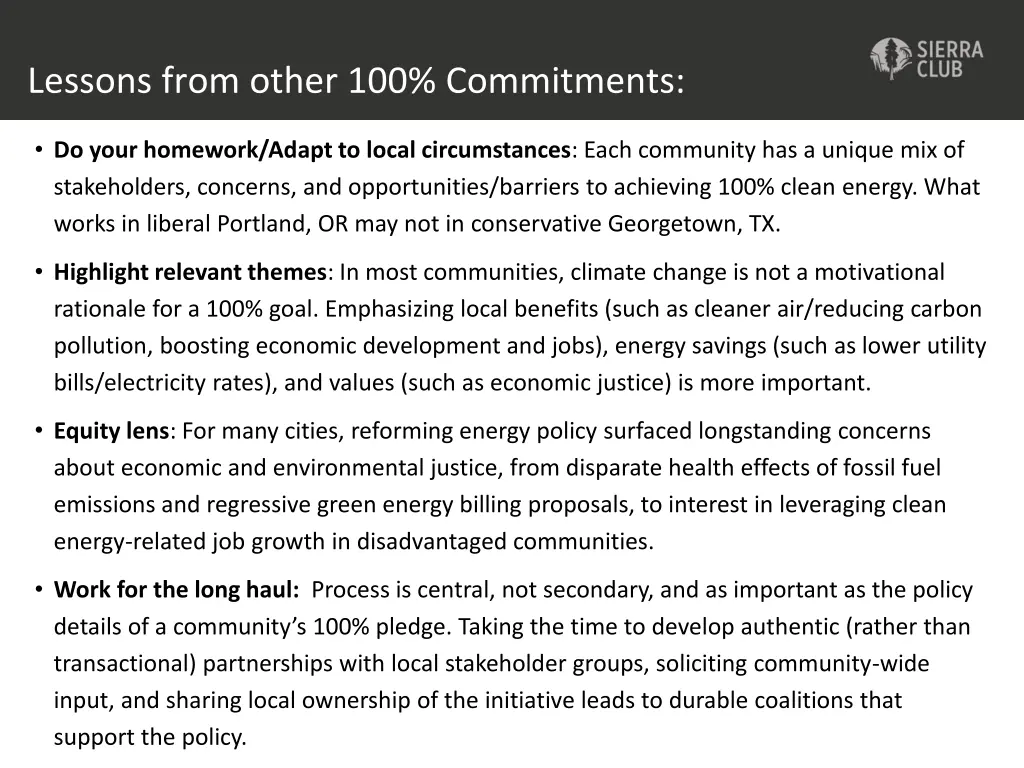 lessons from other 100 commitments