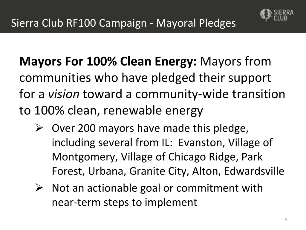 sierra club rf100 campaign mayoral pledges