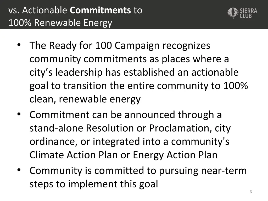 vs actionable commitments to 100 renewable energy