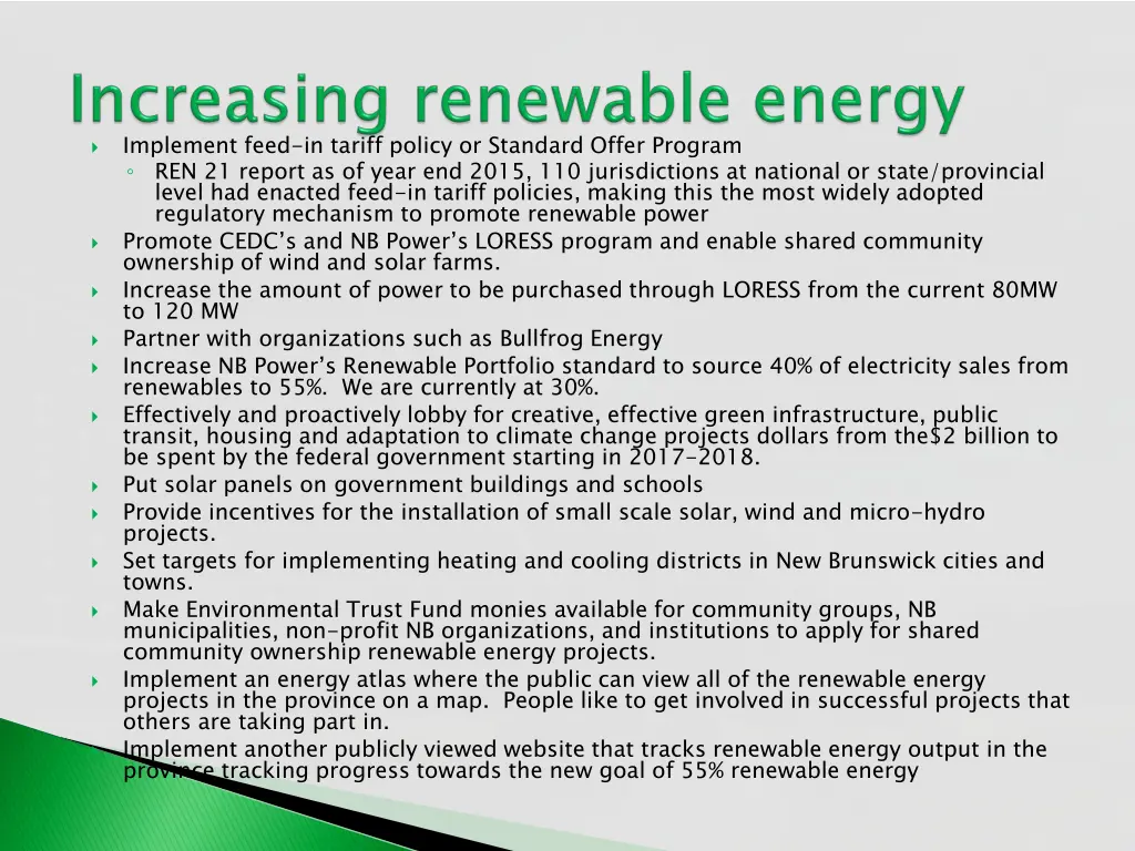 implement feed in tariff policy or standard offer