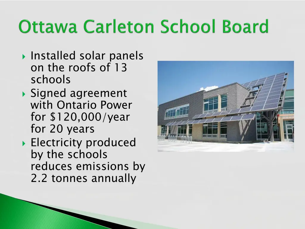 installed solar panels on the roofs of 13 schools