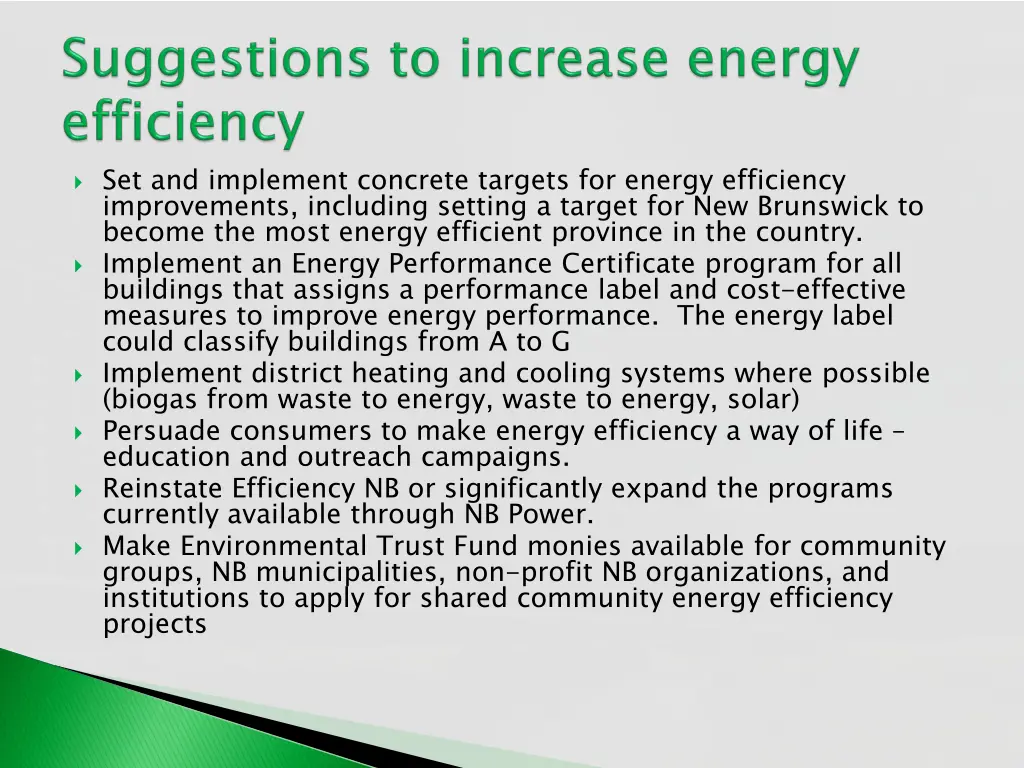 set and implement concrete targets for energy