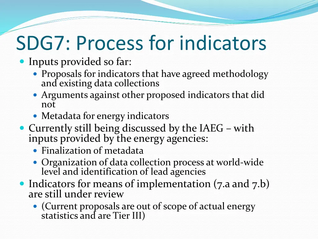 sdg7 process for indicators inputs provided