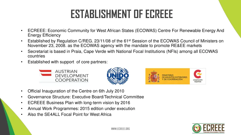 establishment of ecreee