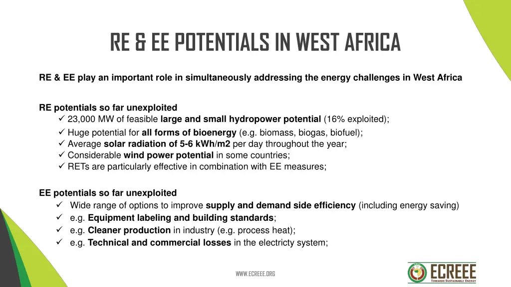 re ee potentials in west africa