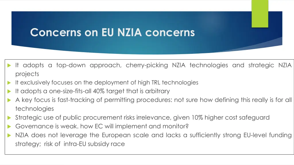 concerns on eu nzia concerns