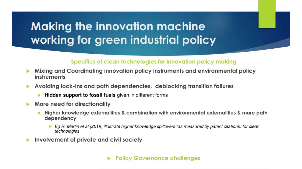 making the innovation machine working for green